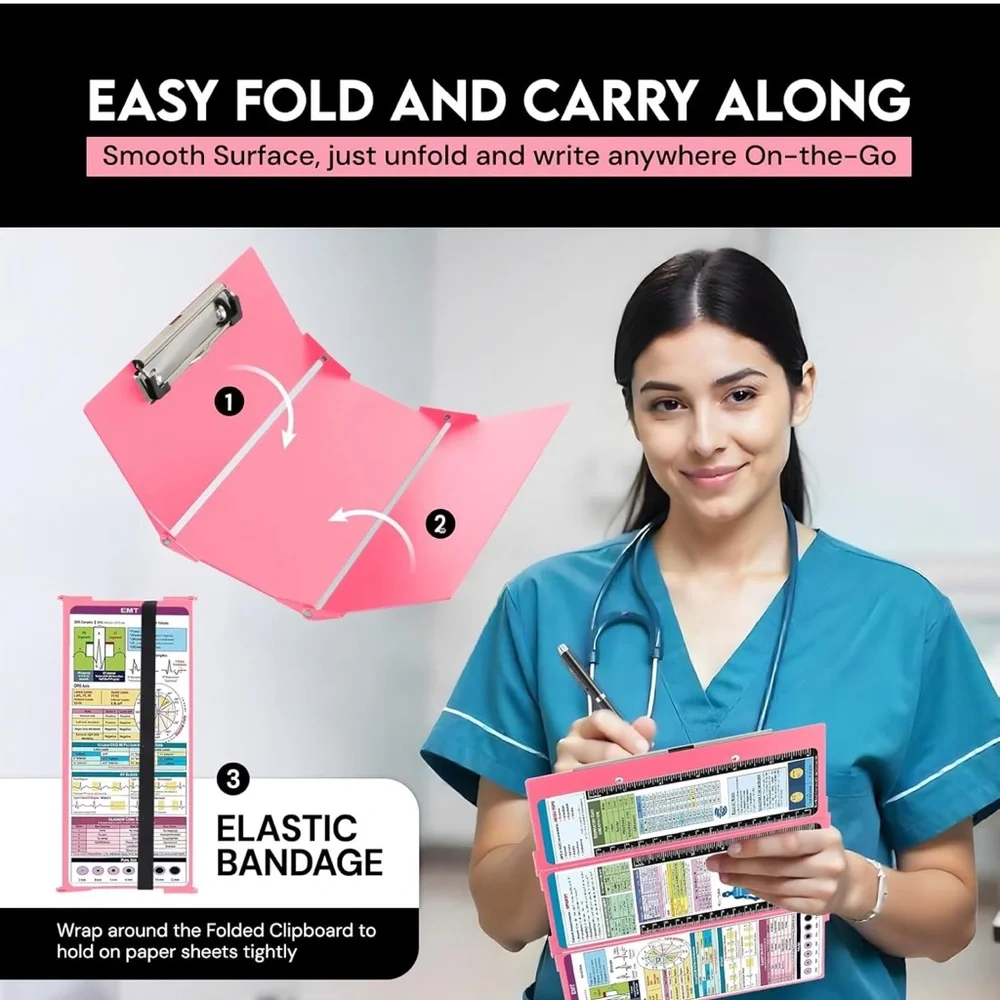 New! EMT Reference Guide with Pink Foldable Clipboard